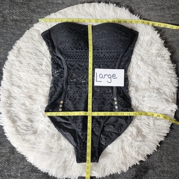 NWOT Black Fishnet One Piece Halter Bathing Suit - Picture 9 of 14